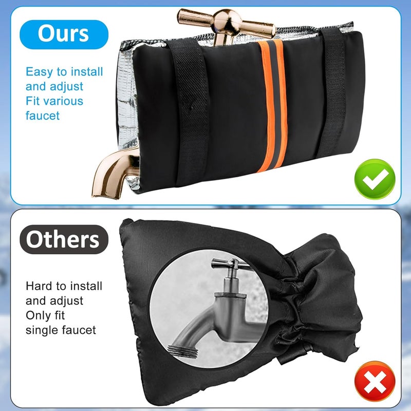 Waybas 2Pcs Outdoor Faucet Covers for Winter Freeze Protection, Reusable Insulated Hose Bib Cover with Reflect Strip Waterproof Freeze Miser Water Faucet Insulation Socks Wrap for Outside Garden Spigot Pipe - Image 2